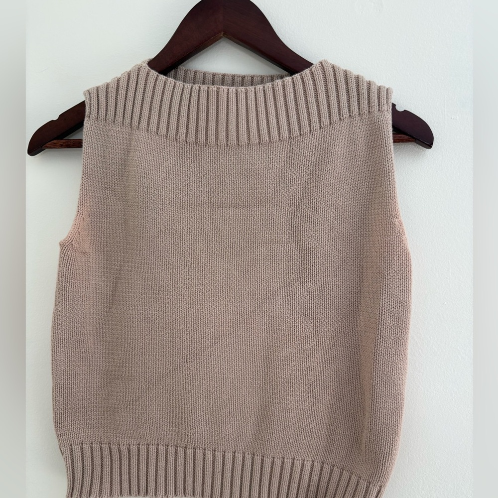 Women's Tan Sweater Vest 100% Cotton knit